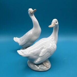 Vintage Lladro Nao Figurines Geese Goose Duck Bird Porcelain Pair Set Statues